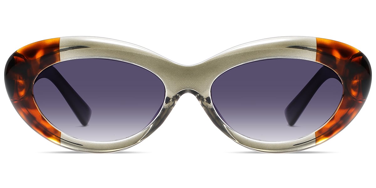 Acetate Oval Sunglasses pattern-green+gradient_grey_polarized