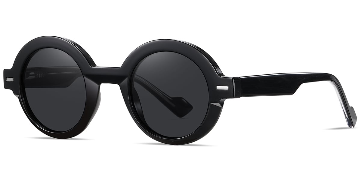 Acetate Round Sunglasses black+dark_grey_polarized