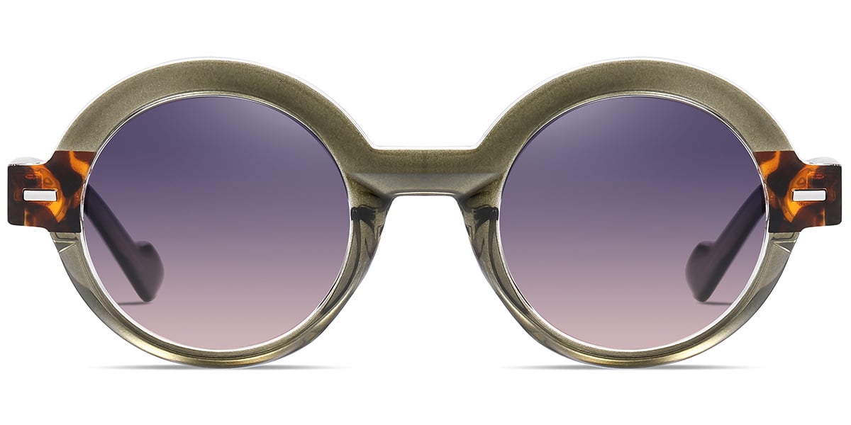Acetate Round Sunglasses pattern-green+gradient_grey_polarized