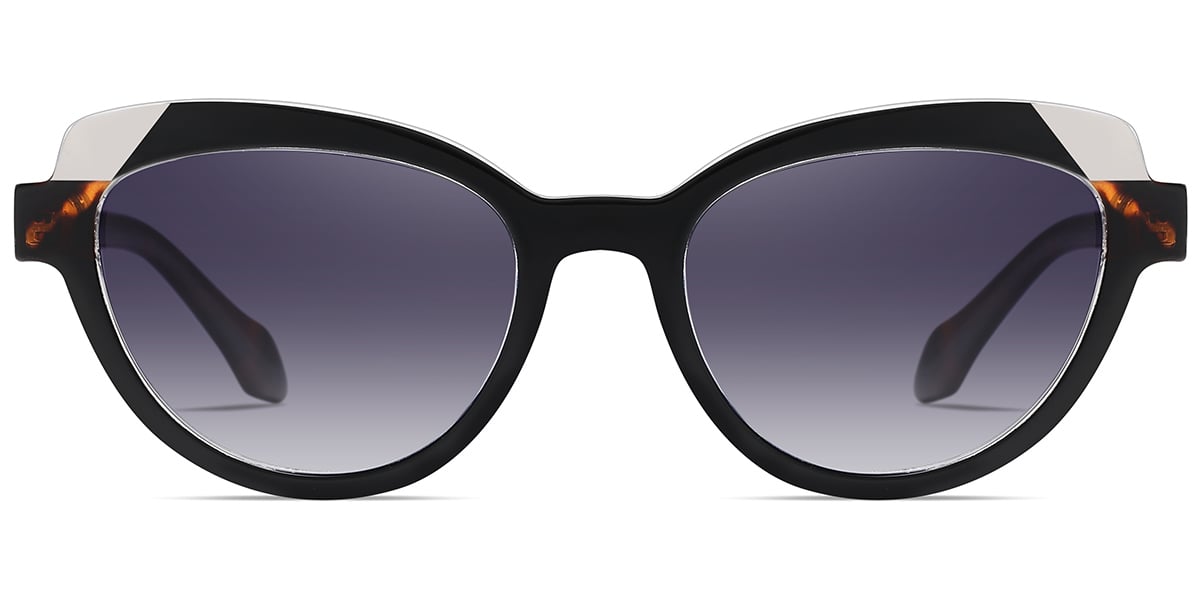 Acetate Cat Eye Sunglasses pattern-black+gradient_grey_polarized