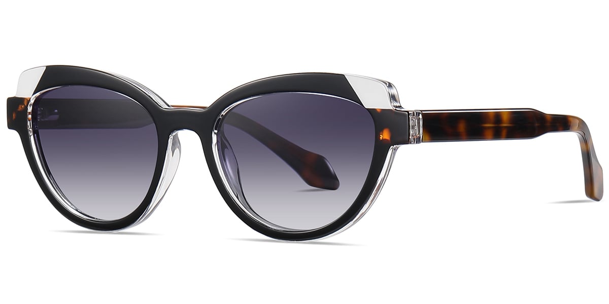 Acetate Cat Eye Sunglasses pattern-black+gradient_grey_polarized
