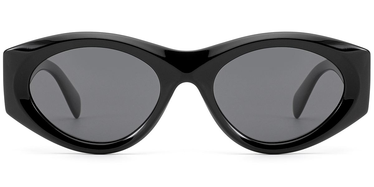 Acetate Oval Sunglasses black+dark_grey_polarized