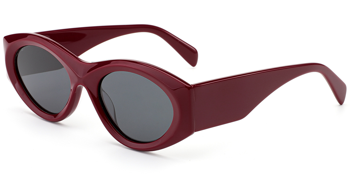 Acetate Oval Sunglasses wine_red+dark_grey_polarized