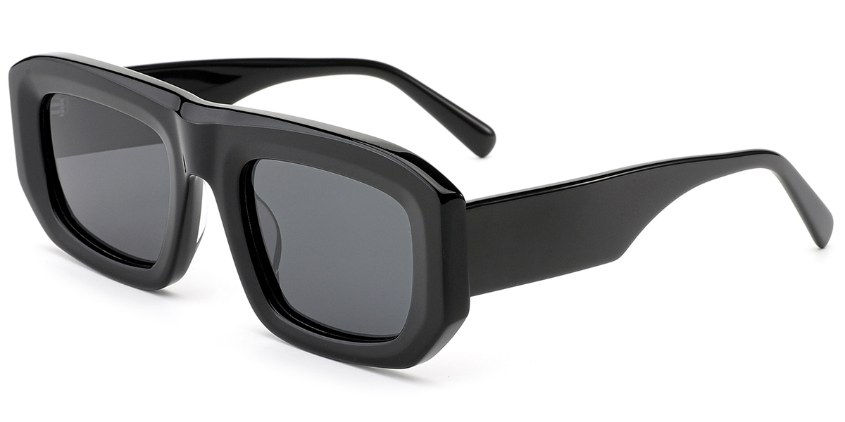 Acetate Square Sunglasses black+dark_grey_polarized