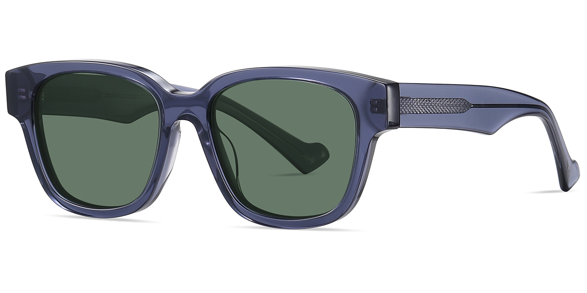 Acetate Square Sunglasses translucent-blue+dark_green_polarized