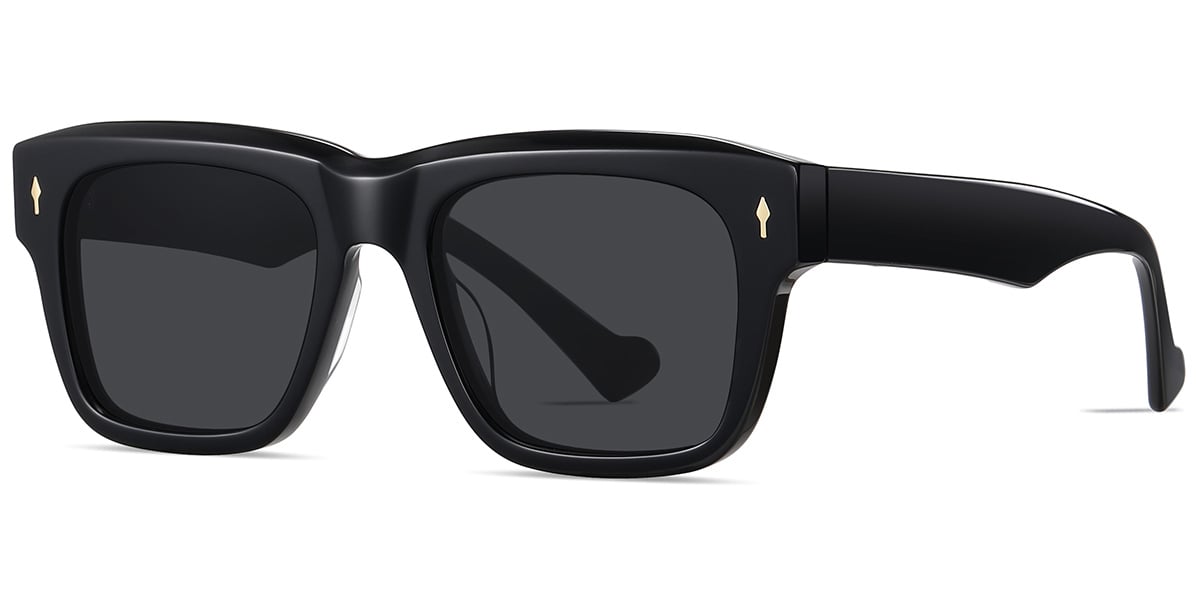 Acetate Square Sunglasses black+dark_grey_polarized