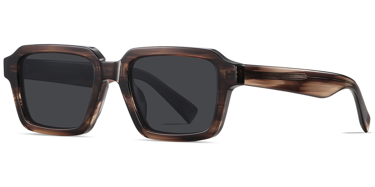 Acetate Square Sunglasses pattern-brown+dark_grey_polarized