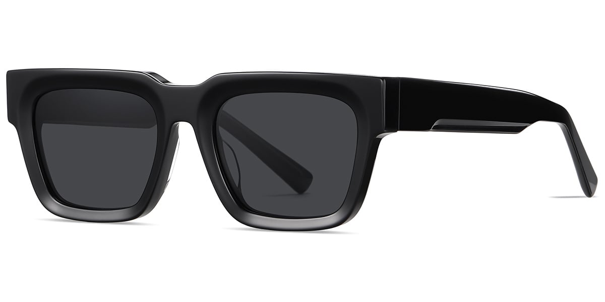 Acetate Square Sunglasses black+dark_grey_polarized