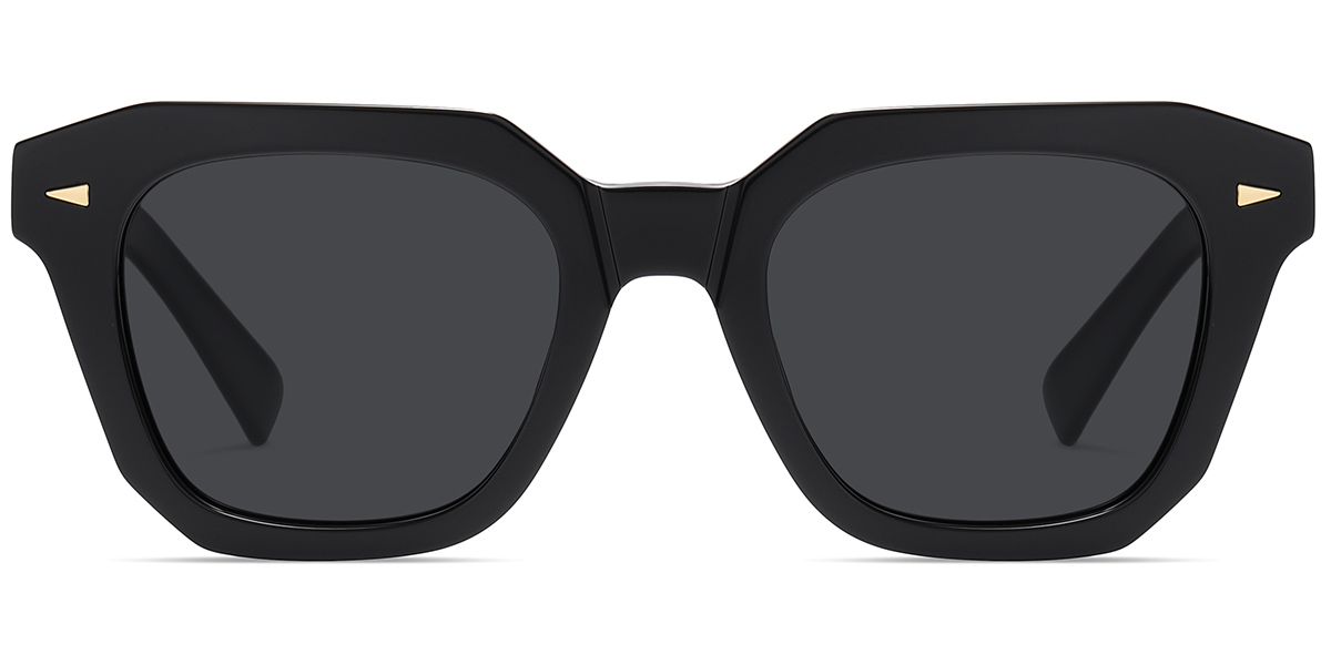 Acetate Square Sunglasses black+dark_grey_polarized