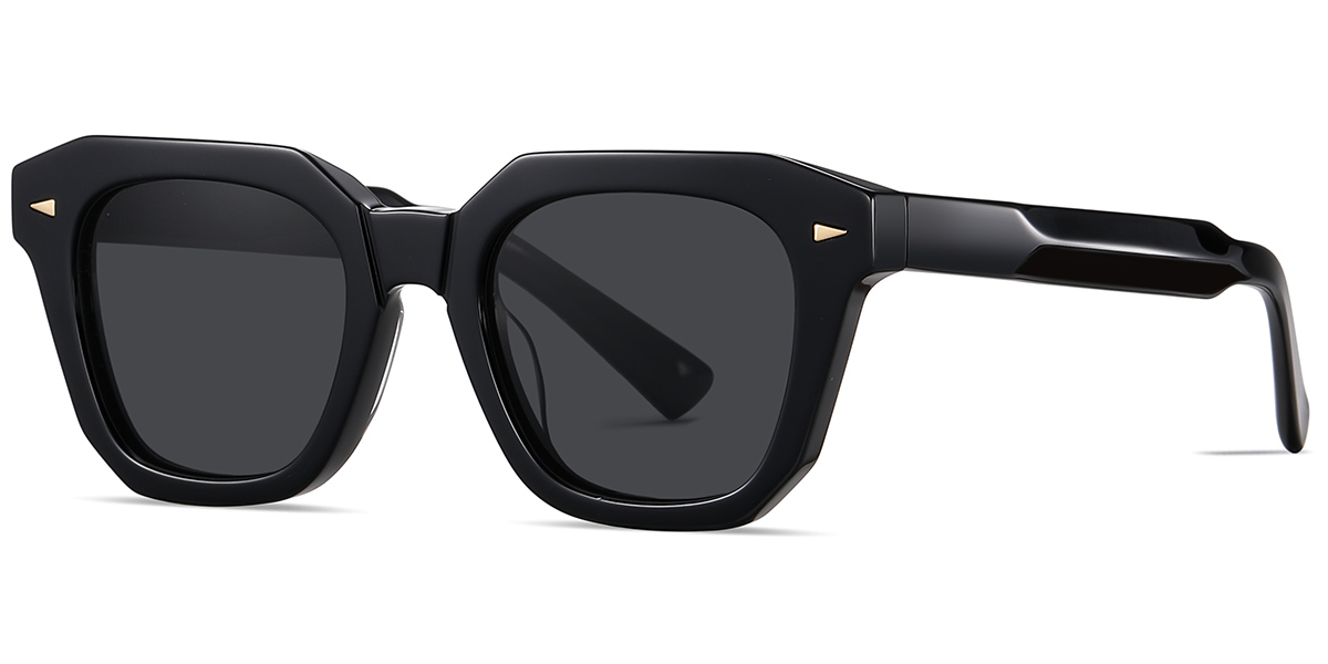 Acetate Square Sunglasses black+dark_grey_polarized