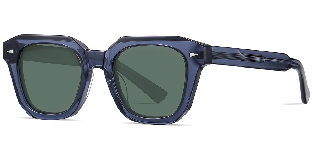 Acetate Square Sunglasses translucent-blue+dark_green_polarized