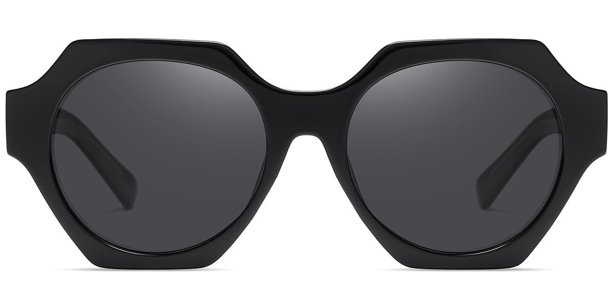 Acetate Geometric Sunglasses black+dark_grey_polarized