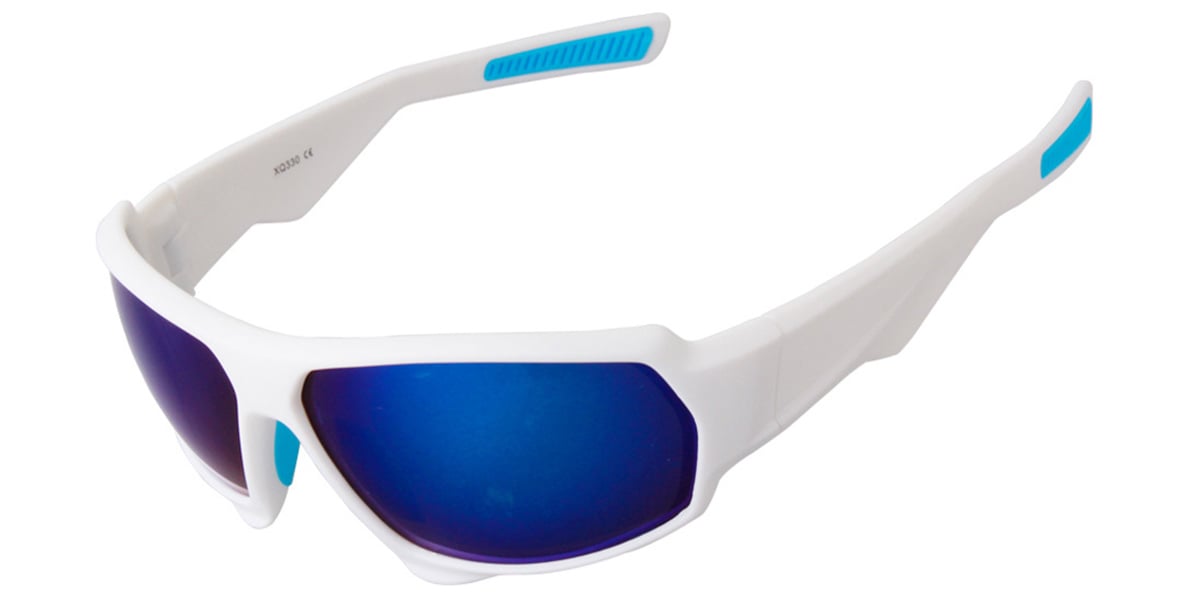 Rectangle Sunglasses white+mirrored_ice_blue_polarized