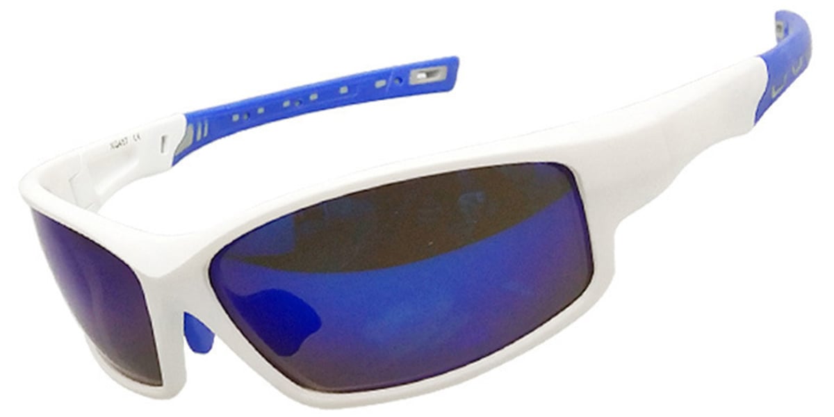 Rectangle Sunglasses white+mirrored_ice_blue_polarized