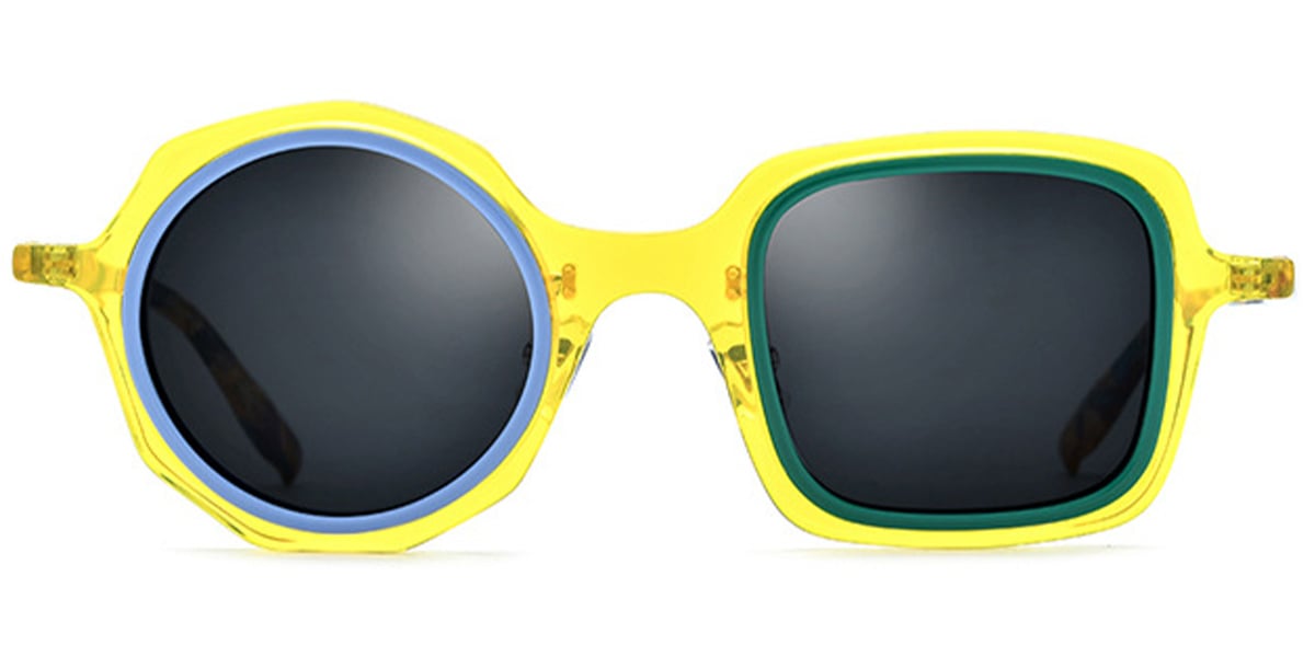 Acetate Square Round Sunglasses pattern-yellow+dark_grey_polarized