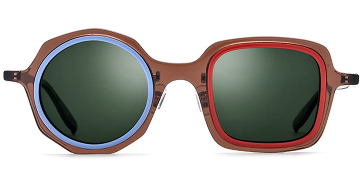 Acetate Square Round Sunglasses pattern-brown+dark_green_polarized