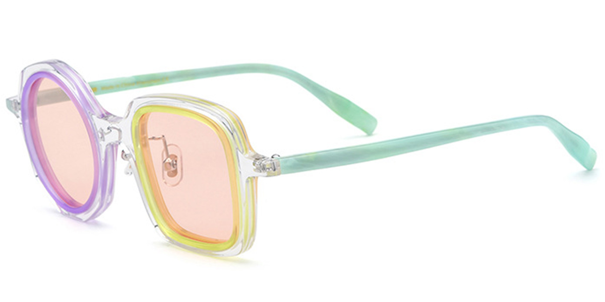 Acetate Square Round Sunglasses pattern-translucent+rose_polarized