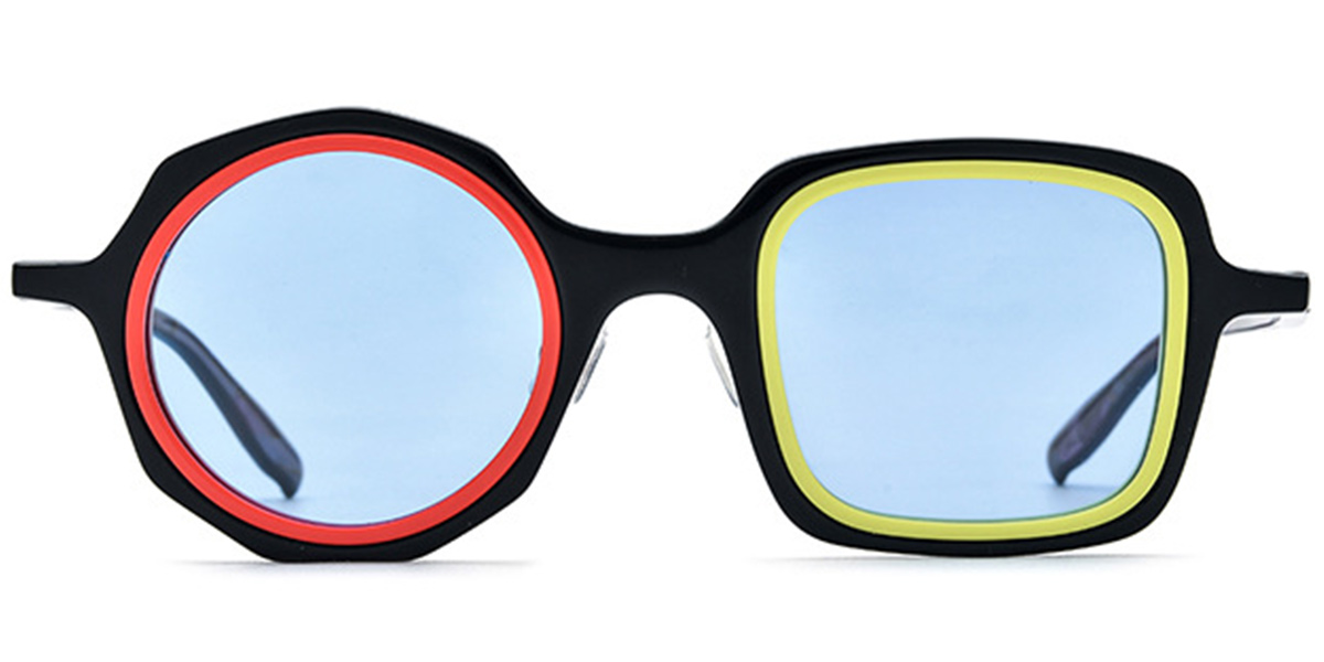 Acetate Square Round Sunglasses pattern-black+blue_polarized