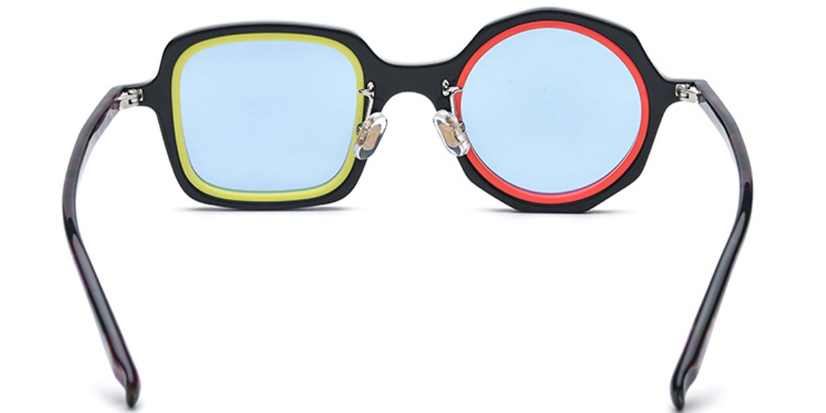 Acetate Square Round Sunglasses pattern-black+blue_polarized