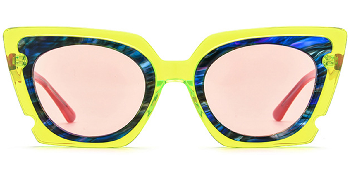 Acetate Square Oval Sunglasses pattern-blue+rose_polarized