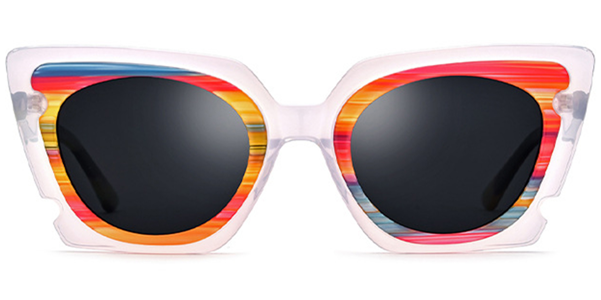 Acetate Square Oval Sunglasses pattern-rose+dark_grey_polarized