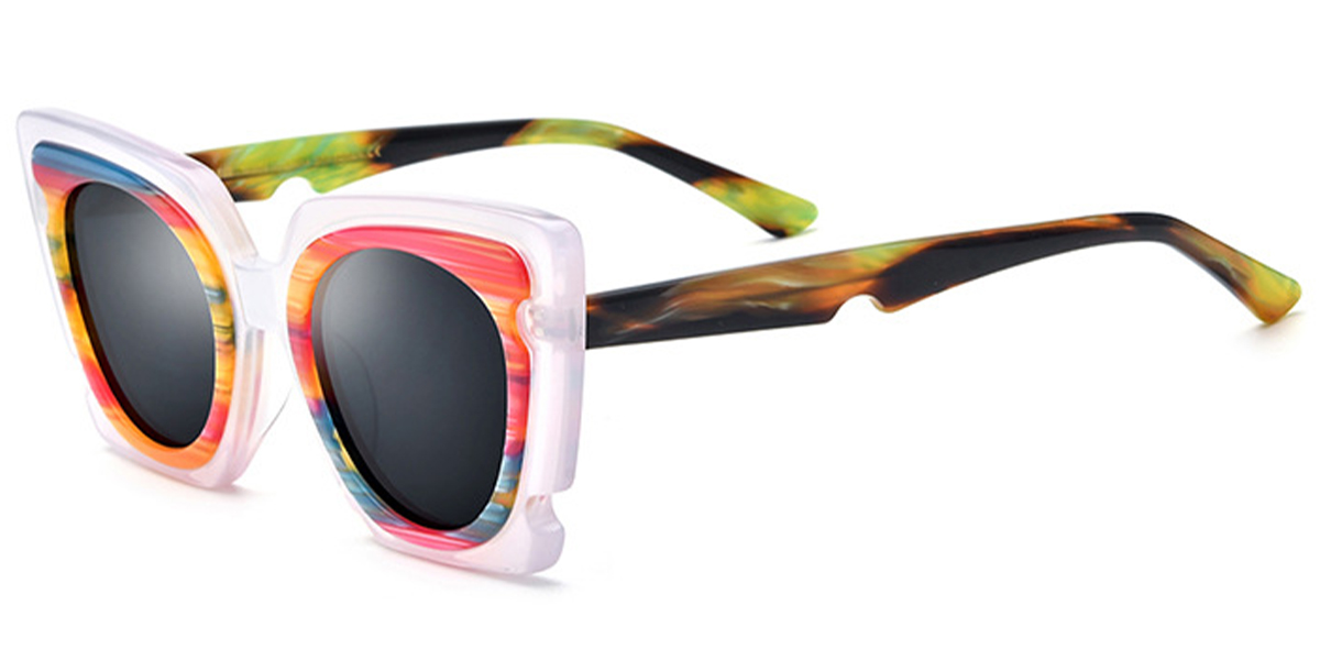 Acetate Square Oval Sunglasses pattern-rose+dark_grey_polarized