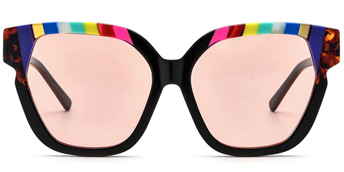 Acetate Square Cat Eye Sunglasses pattern-black+rose_polarized