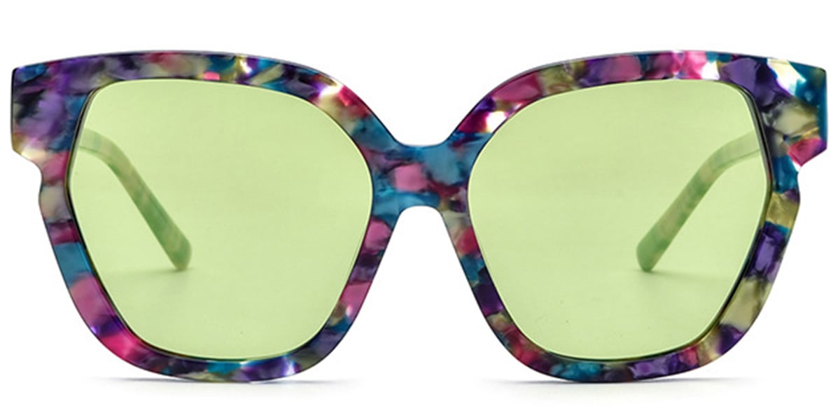 Acetate Square Cat Eye Sunglasses pattern-purple+green_polarized