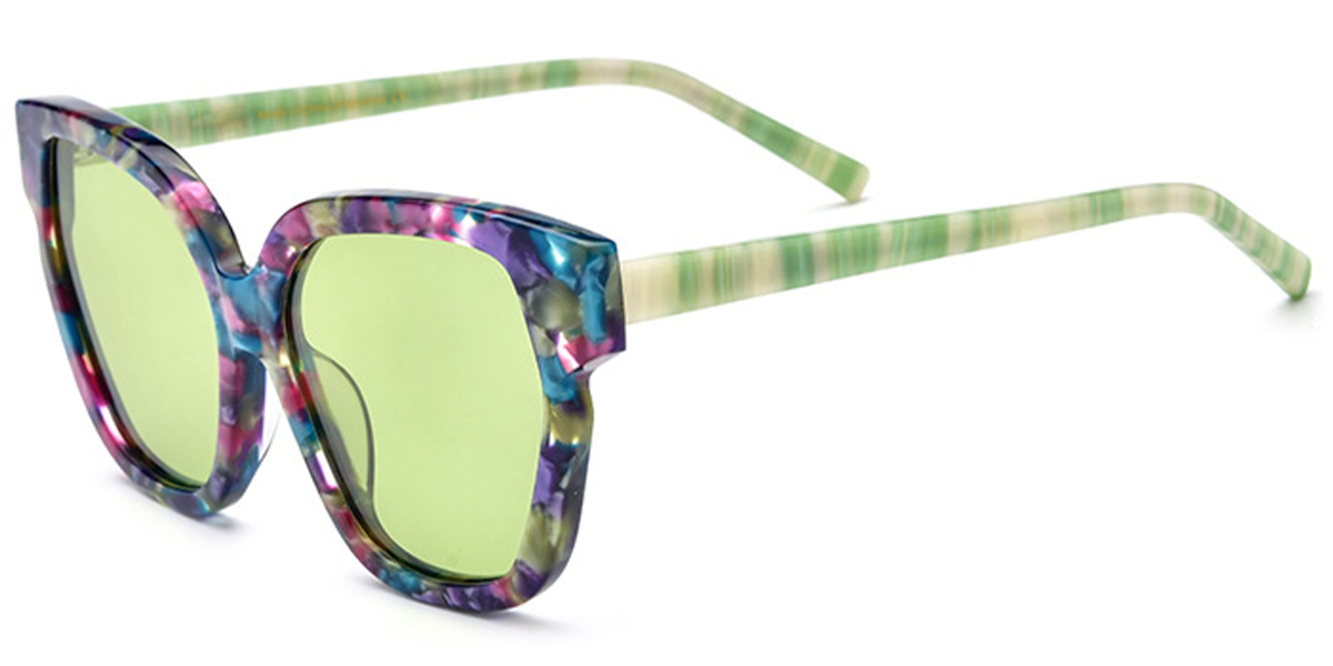 Acetate Square Cat Eye Sunglasses pattern-purple+green_polarized