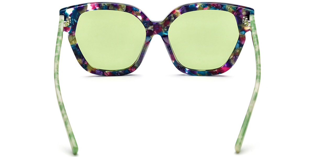 Acetate Square Cat Eye Sunglasses pattern-purple+green_polarized