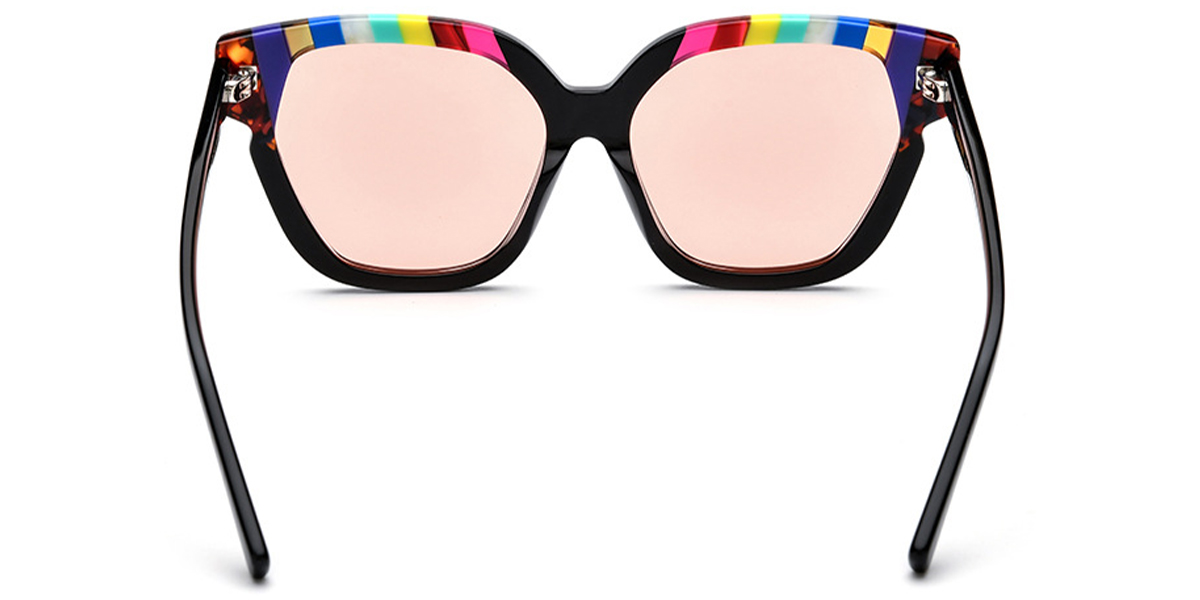 Acetate Square Cat Eye Sunglasses pattern-black+rose_polarized