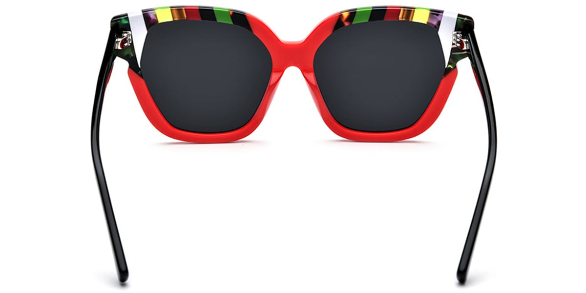 Acetate Square Cat Eye Sunglasses pattern-red+dark_grey_polarized