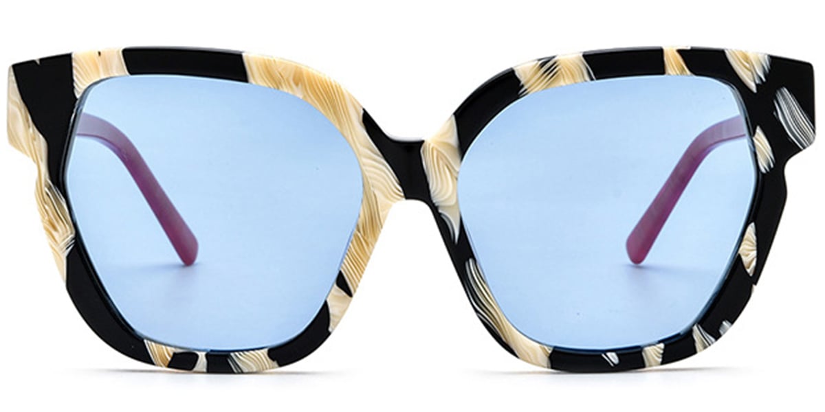 Acetate Square Cat Eye Sunglasses pattern-white+blue_polarized