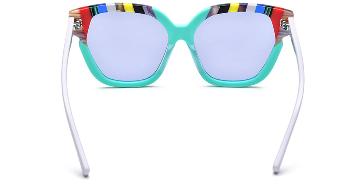 Acetate Square Cat Eye Sunglasses pattern-green+purple_polarized