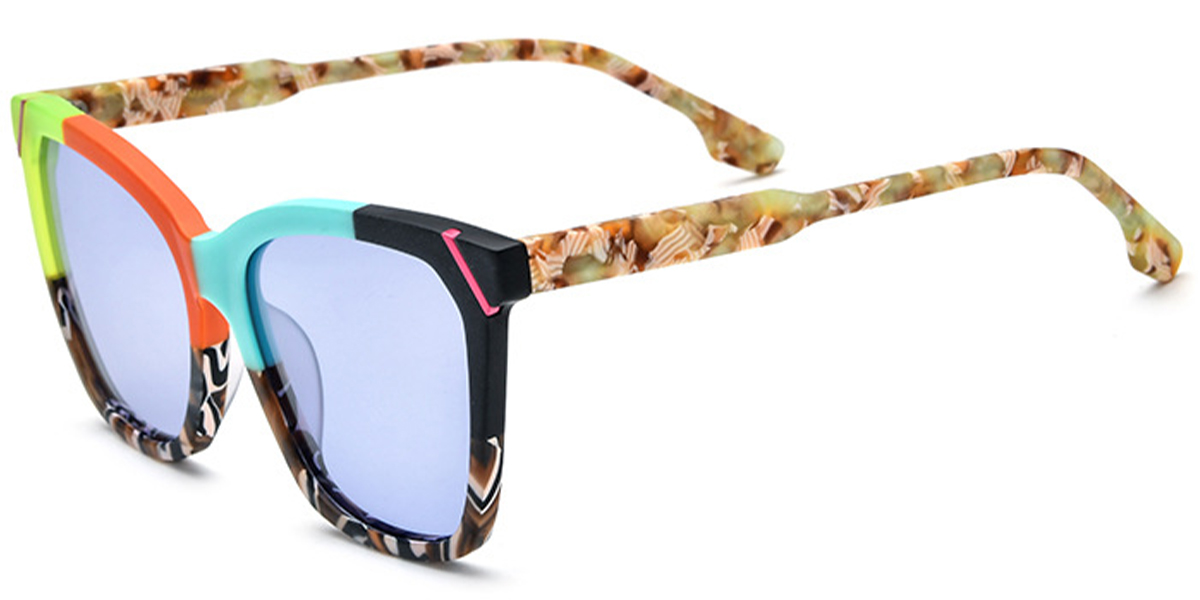 Acetate Square Sunglasses pattern-orange+purple_polarized