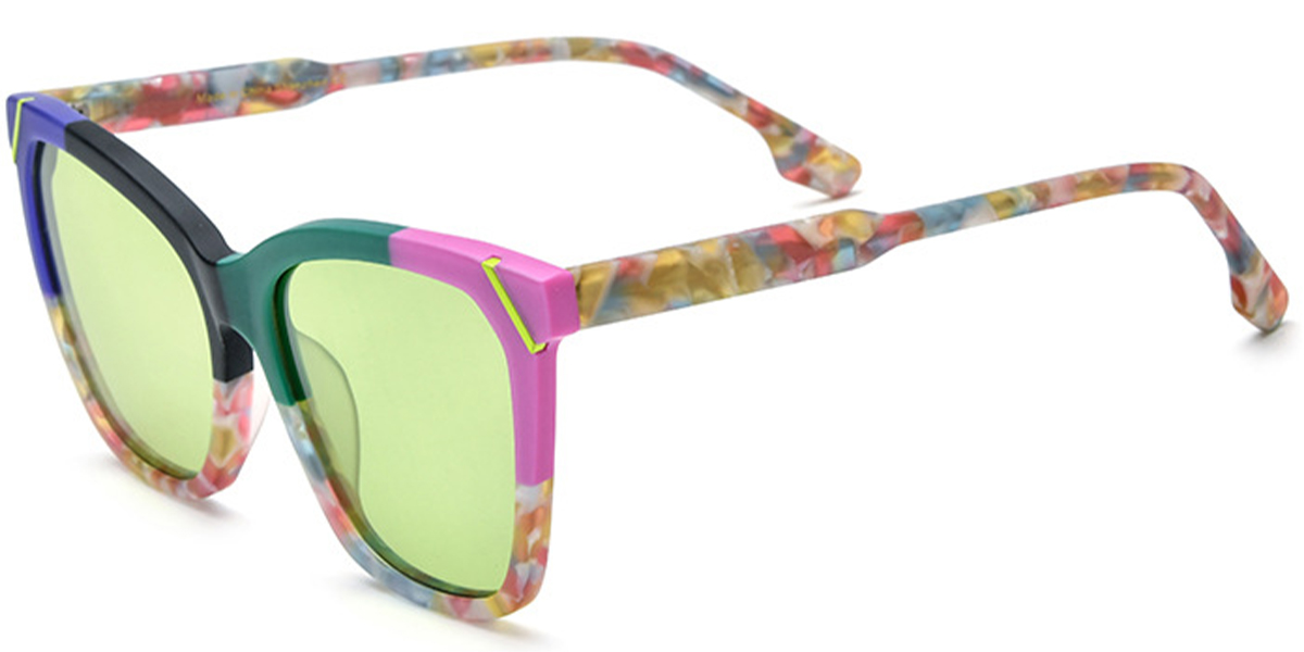 Acetate Square Sunglasses pattern-green+green_polarized