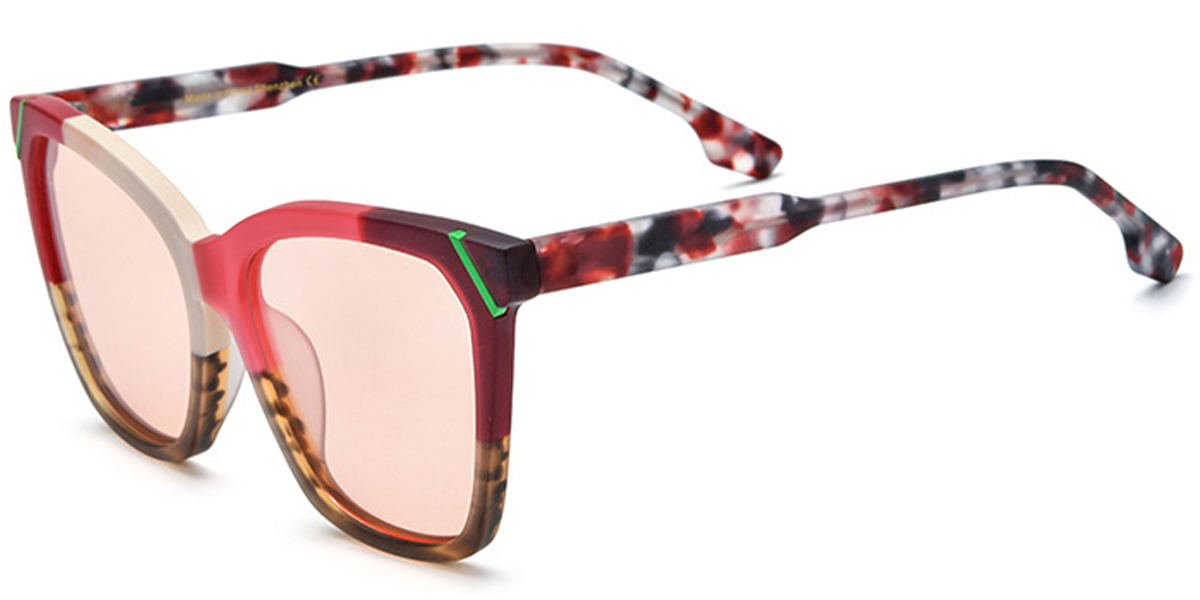 Acetate Square Sunglasses pattern-pink+rose_polarized