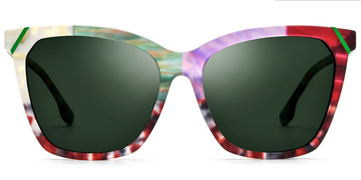 Acetate Square Sunglasses pattern-purple+dark_green_polarized