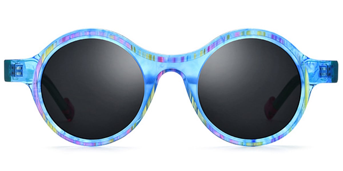 Acetate Round Sunglasses pattern-blue+dark_grey_polarized