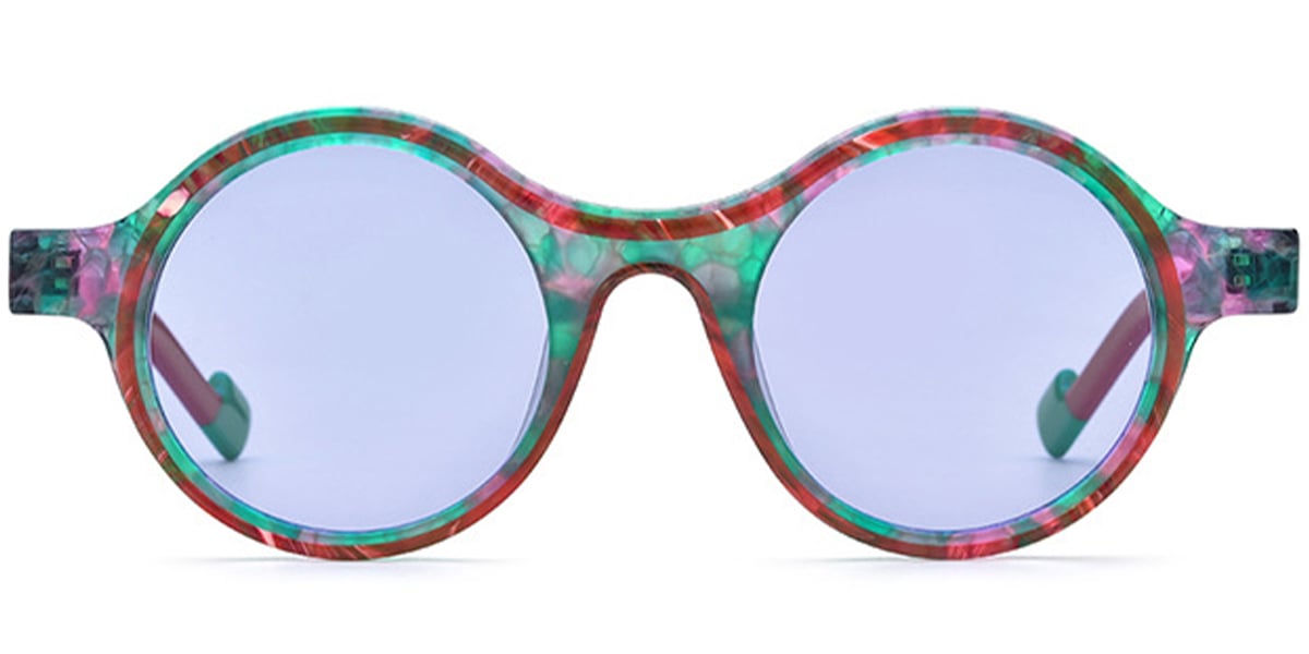 Acetate Round Sunglasses pattern-green+purple_polarized