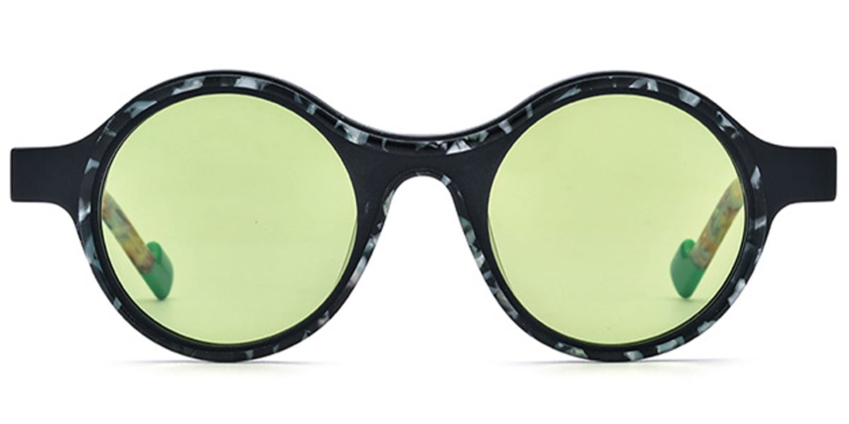 Acetate Round Sunglasses pattern-black+green_polarized