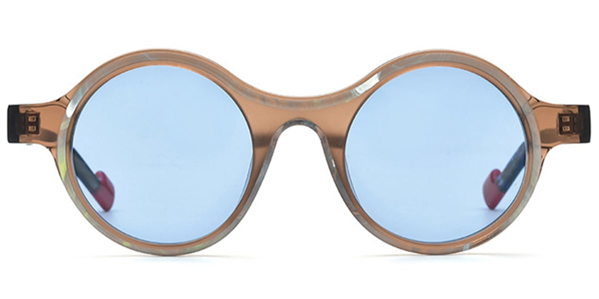 Acetate Round Sunglasses pattern-brown+blue_polarized