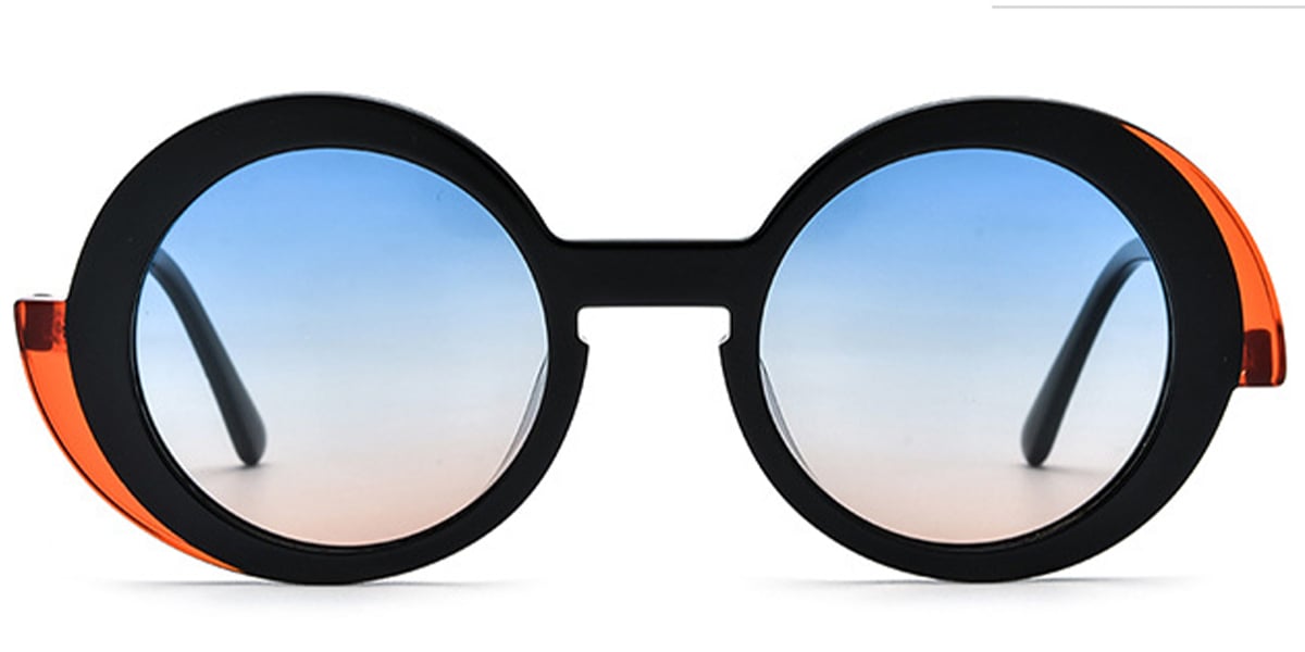 Acetate Round Sunglasses pattern-black+gradient_blue_polarized