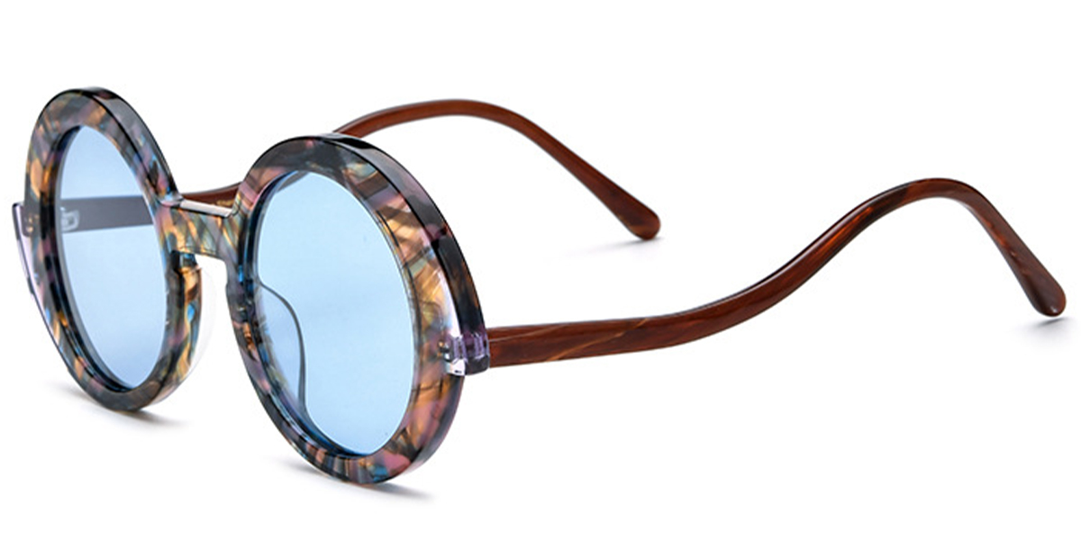 Acetate Round Sunglasses pattern-brown+blue_polarized