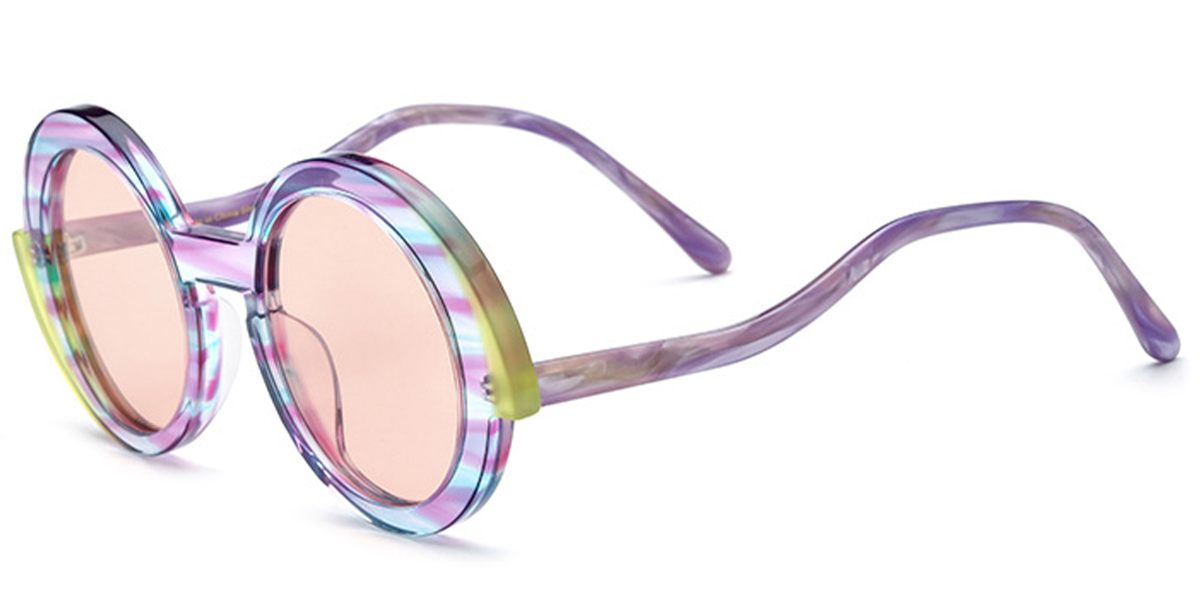 Acetate Round Sunglasses pattern-purple+rose_polarized