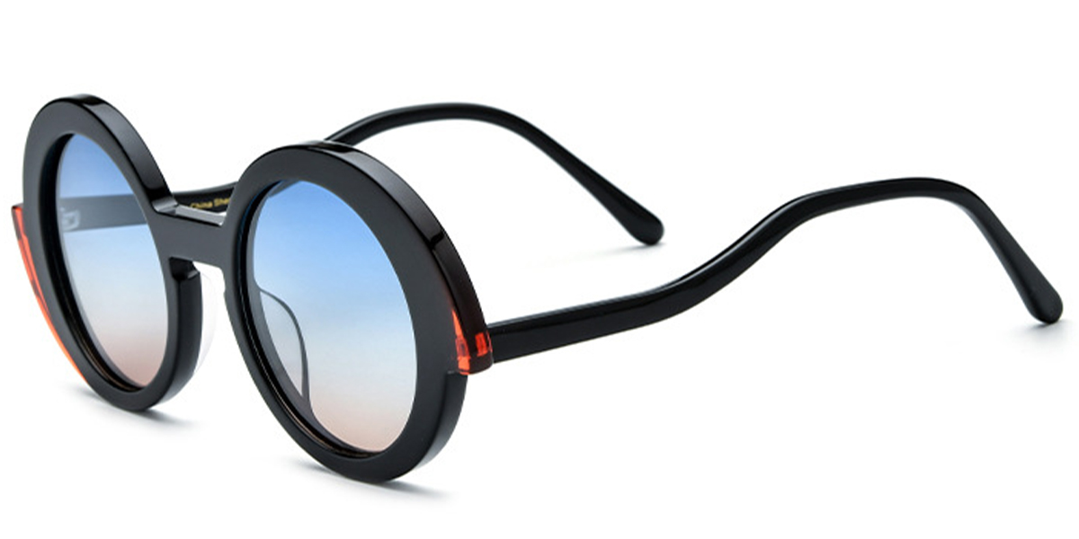 Acetate Round Sunglasses pattern-black+gradient_blue_polarized