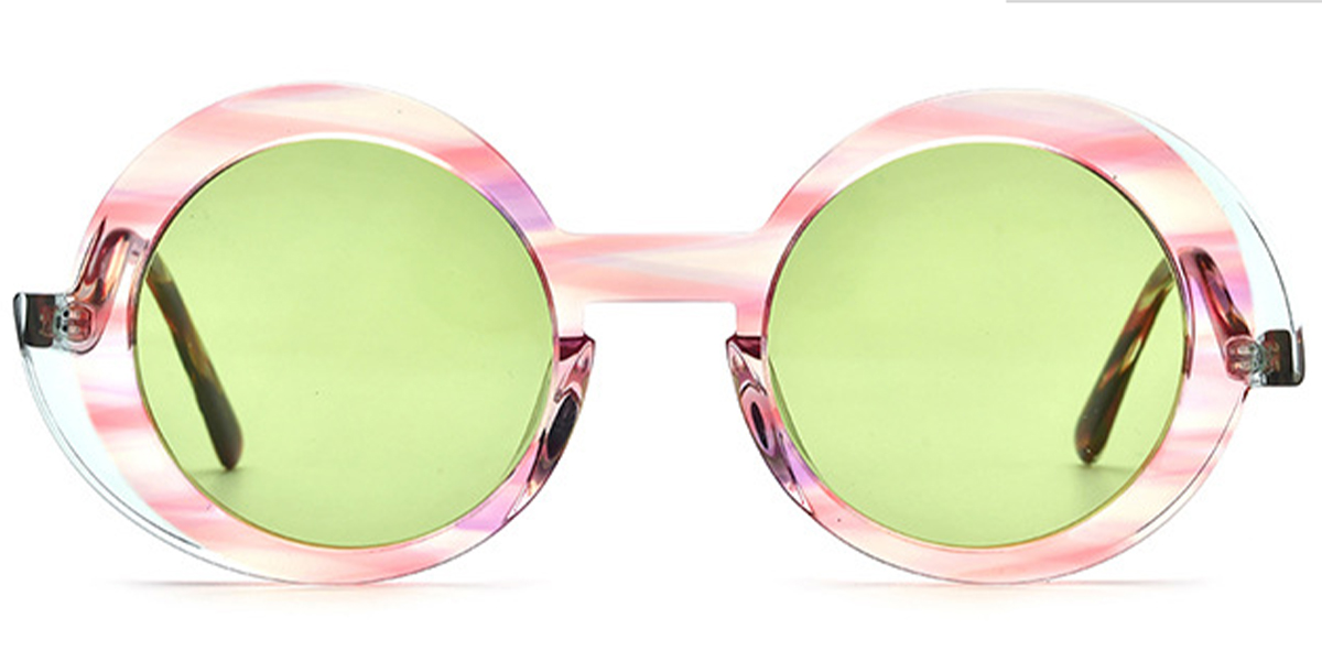 Acetate Round Sunglasses pattern-pink+green_polarized