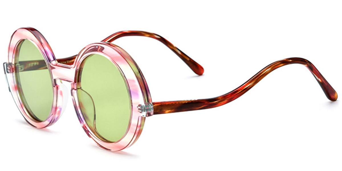 Acetate Round Sunglasses pattern-pink+green_polarized