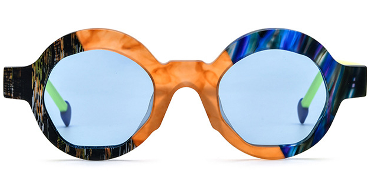 Acetate Round Sunglasses pattern-orange+blue_polarized