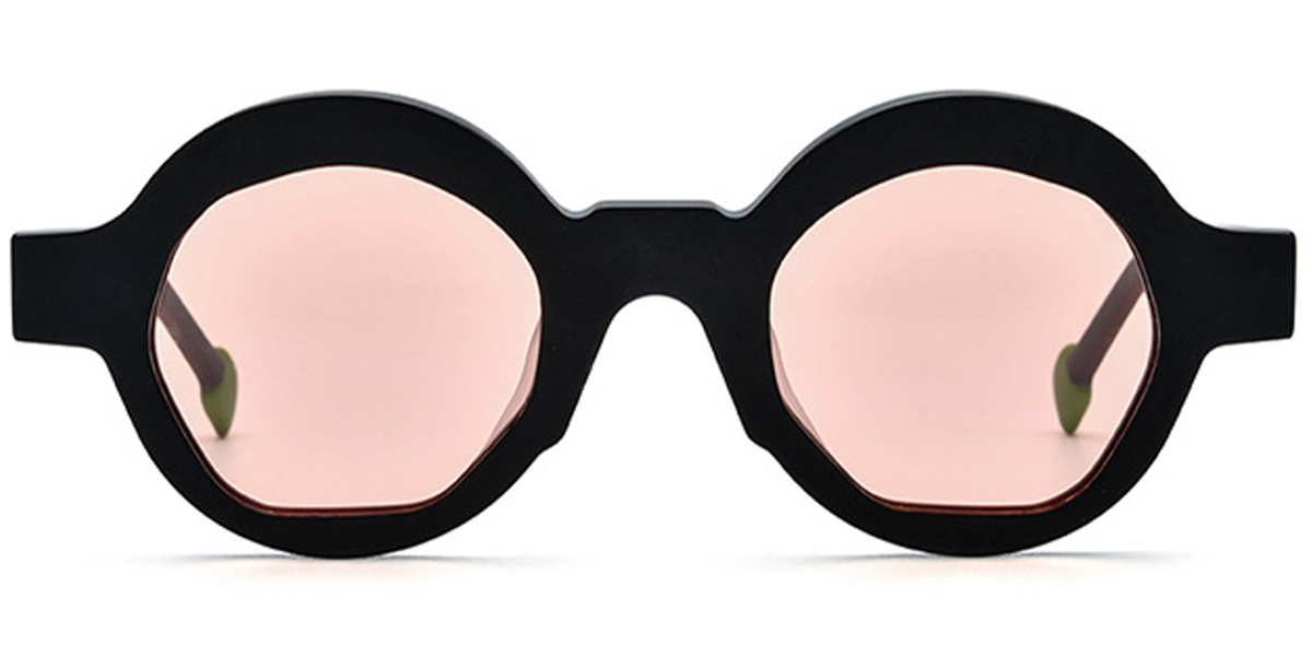 Acetate Round Sunglasses black+rose_polarized